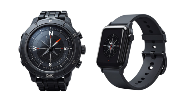 Digital Watch with Built-in Compass Feature Bundle: Variations Isolated on Transparent Background - Powered by Adobe