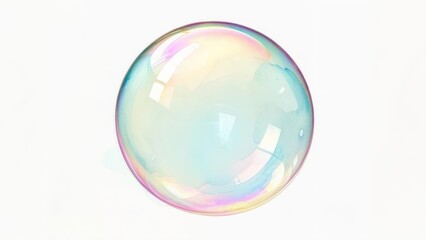 Iridescent Soap Bubble Floating Against a White Background.