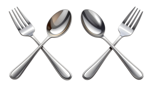  Dining Utensil Set (Fork Spoon Knife) isolated on transparent background