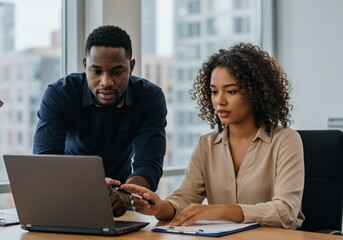 Business Colleagues Discussing Project on Laptop