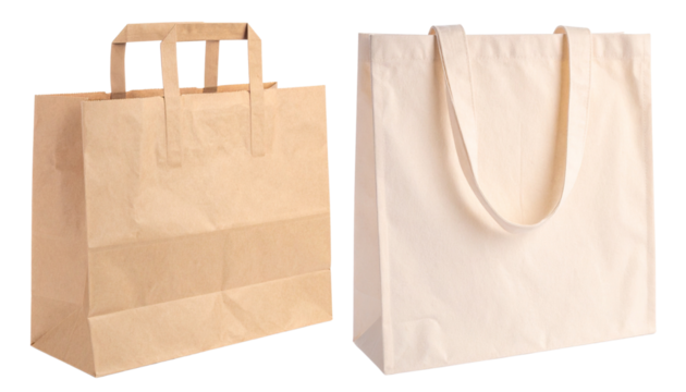 Paper and Fabric Shopping Bags isolated on transparent background