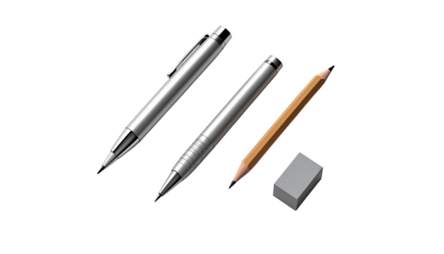  Writing Tools and Eraser Collection isolated on transparent background