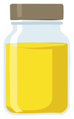 Glass Jar with Yellow Liquid and Brown Lid Vector Illustration