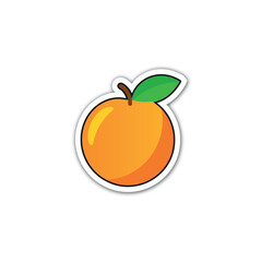 Vibrant orange fruit with green leaf simple flat design healthy food icon
