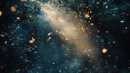 Obraz premium Glittering magic particles exploding in mysterious dark light