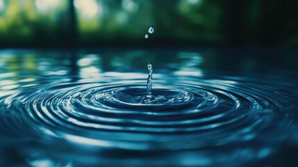Water drop creating ripples in tranquil pool