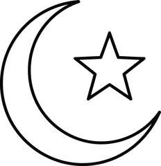 Islamic crescent moon and star icon simple line art vector