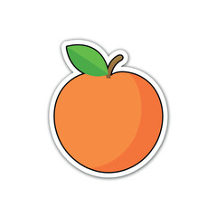 Vibrant orange fruit sticker with green leaf and stem simple cute design