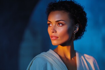 Young Woman in a Mystical Room Dreaming in Soft Light at Twilight