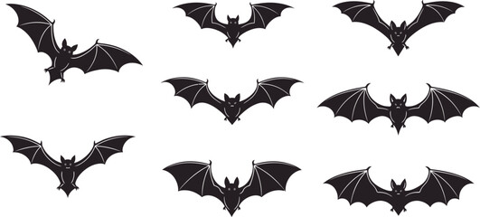 Collection of black bat silhouettes on a white background