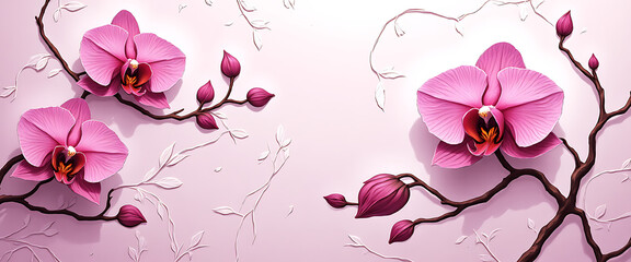 Luxury floral wallpaper featuring 3D embossed blossoms with gold, silver, and marble textures, elegant botanical mural in rich colors, abstract illustration for art prints, seamless 4K decorative back