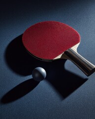 Dramatic Ping Pong Still Life - Red Paddle and Ball with Shadow Play.