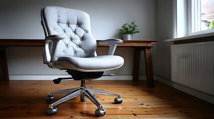 empty small office room desk chair clean white background modern style
