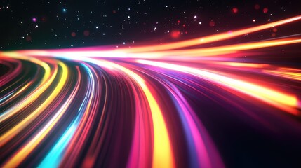 Neon light trails creating abstract speed motion background