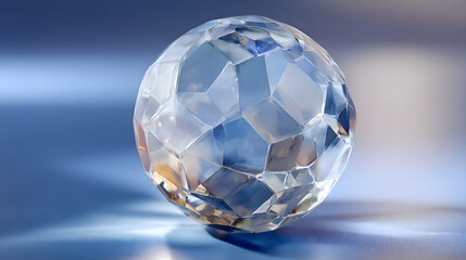 Naklejka premium Crystal sphere with geometric facets reflecting light on a smooth surface creating a serene ambiance