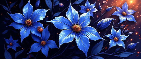 Luxury floral wallpaper featuring 3D embossed blossoms with gold, silver, and marble textures, elegant botanical mural in rich colors, abstract illustration for art prints, seamless 4K decorative back