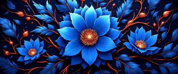 Luxury floral wallpaper featuring 3D embossed blossoms with gold, silver, and marble textures, elegant botanical mural in rich colors, abstract illustration for art prints, seamless 4K decorative back