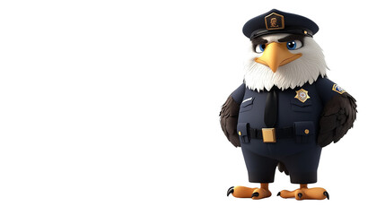 Obraz premium Eagle Officer: An animated eagle proudly dons a police uniform, embodying the spirit of law enforcement.