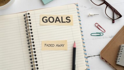 A notebook showing the words Goals and Faded Away