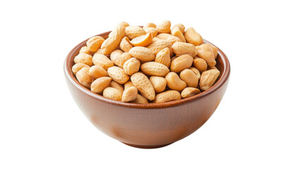 Roasted peanuts in brown bowl isolated on a transparent background