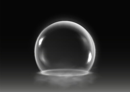 Force field or spheres shields on dark background. Realistic 3d vector illustration.