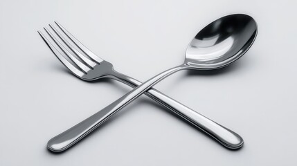 Crossed Silverware - Fork and Spoon on White Background, Minimalist Still Life.