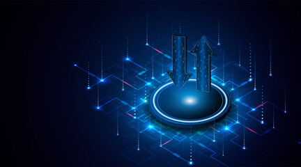 Abstract up and down arrows on dark blue background. The concept of digital traffic or exchange. Business growth or investment ideas. blue arrow technology background	