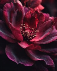Deep Crimson Rose Unfurling Petals in Moody, Dramatic Close-Up Lighting.