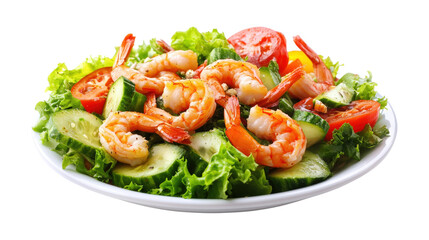 Shrimp Salad with Tomato and Cucumber isolated on a transparent background