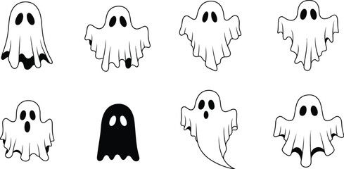 Spooky ghosts floating on a white background for halloween