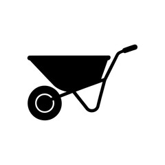 wheelbarrow icon black silhouette vector illustration on transparent background