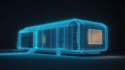 Obraz premium Mobile home virtual wireframe blueprint digital rendering
