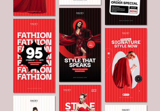 Modern Fashion Red & Black Sale Social Media Story Pack