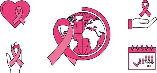 Pink ribbon icons symbolize breast cancer awareness month
