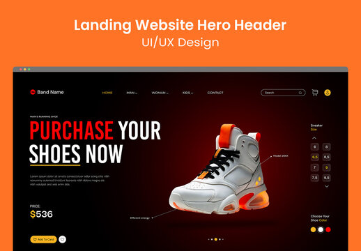 Modern Sneakers Website Landing Page Hero Header UI Design