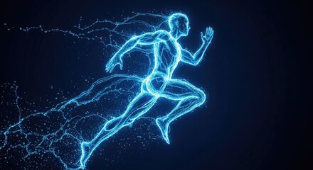 Digital illustration of human figure running with blue energy