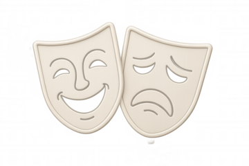 Theatrical masks representing comedy and tragedy, expressing contrasting emotions with transparent background