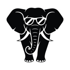 Cool elephant wearing sunglasses showing off its tusks and trunk for a fun portrait silhouette