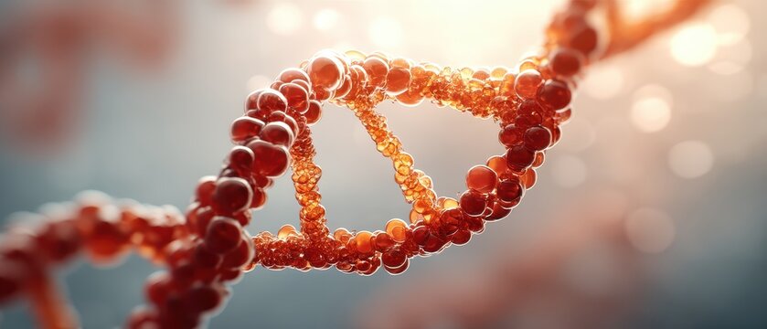 Close-Up Visualization of a DNA Helix Structure with Glowing Elements Representing Genetic Material and Molecular Biology Concepts