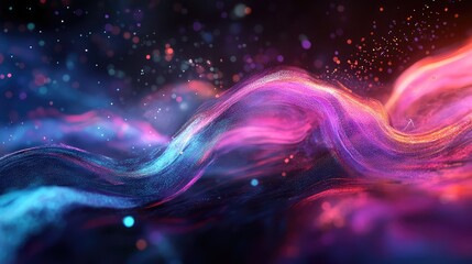 Fototapeta premium Abstract flowing wave of glowing particles and light