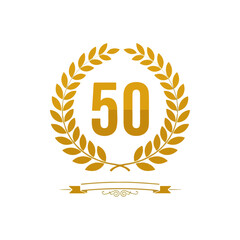Golden 50th Anniversary Laurel Wreath Celebration Design.