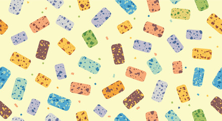A cheerful and colorful background with scattered rectangular shapes. 