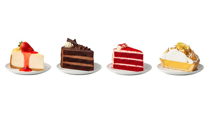 cake slices, Slice of Cake on plate top view with transparent background, Slice different Cake pieces, close up of cake slices isolated on white background, collection of cake slices