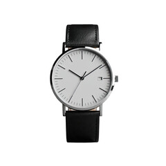 Minimalist watch with white face and black leather band