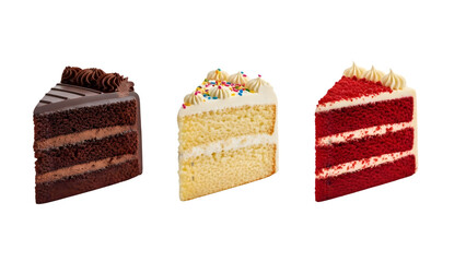 cake slices, Slice of Cake on plate top view with transparent background, Slice different Cake pieces, close up of cake slices isolated on white background, collection of cake slices