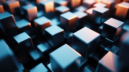 Obraz premium Abstract technological background displaying blue and orange cubes