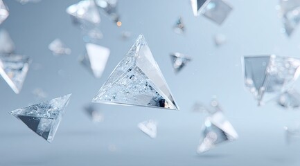 Abstract 3D render of many translucent triangles