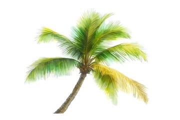 Vibrant Palm Tree with Lush Green Leaves Against a Bright White Background