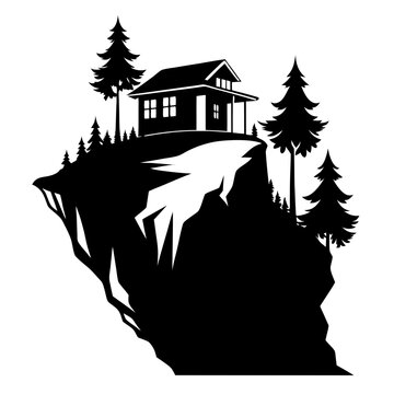 black house on cliffside clip art preview