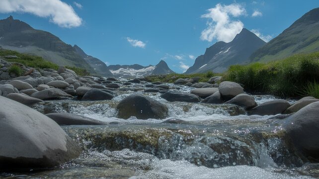 Mountain Stream Flowing Over Rocks flowing water riverbed.
